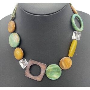 Mixed Crystal Shell Stone Geometric Statement Necklace Multicolor 18-inch